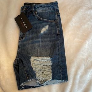 Risen Heavy Distressed Mid Thigh Shorts